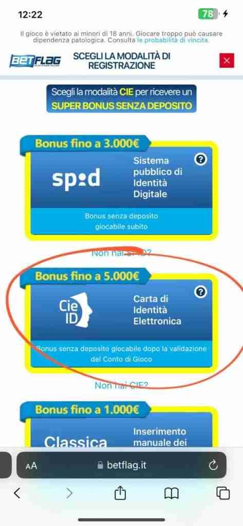 Come selezionare il bonus corretto tramite cdi su betflag!