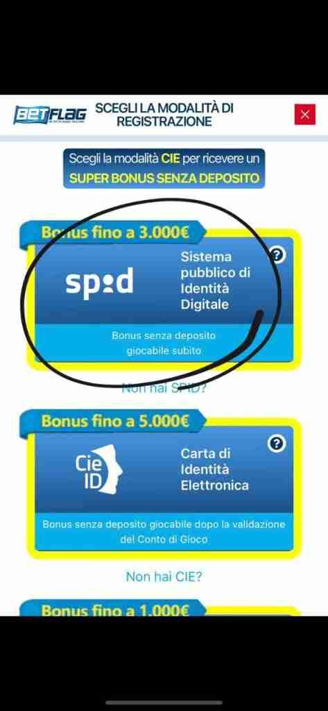 Come selezionare il bonus corretto tramite spid su betflag!