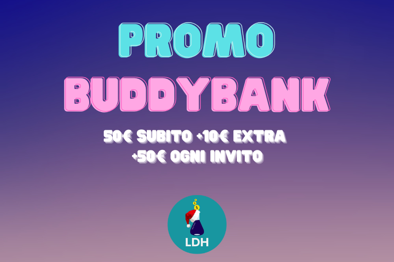 Buddybank offre un bonus di benvenuto di 50€ e 50€ ogni persona invitata fino a Febbraio 2025!