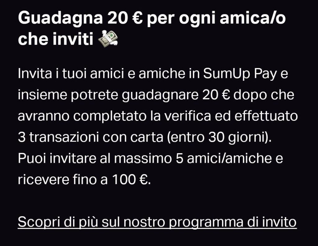 Guadagna 20€ grazie alla promo Sum Up Pay!